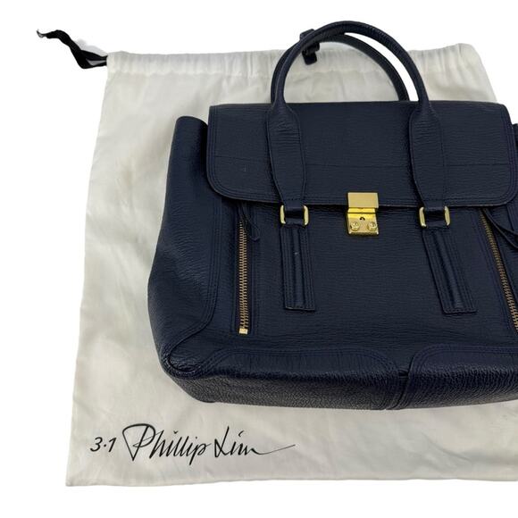 3.1 PHILLIP LIM Textured Calfskin Leather Large Pashli Satchel Ink Navy Blue - Picture 5 of 12